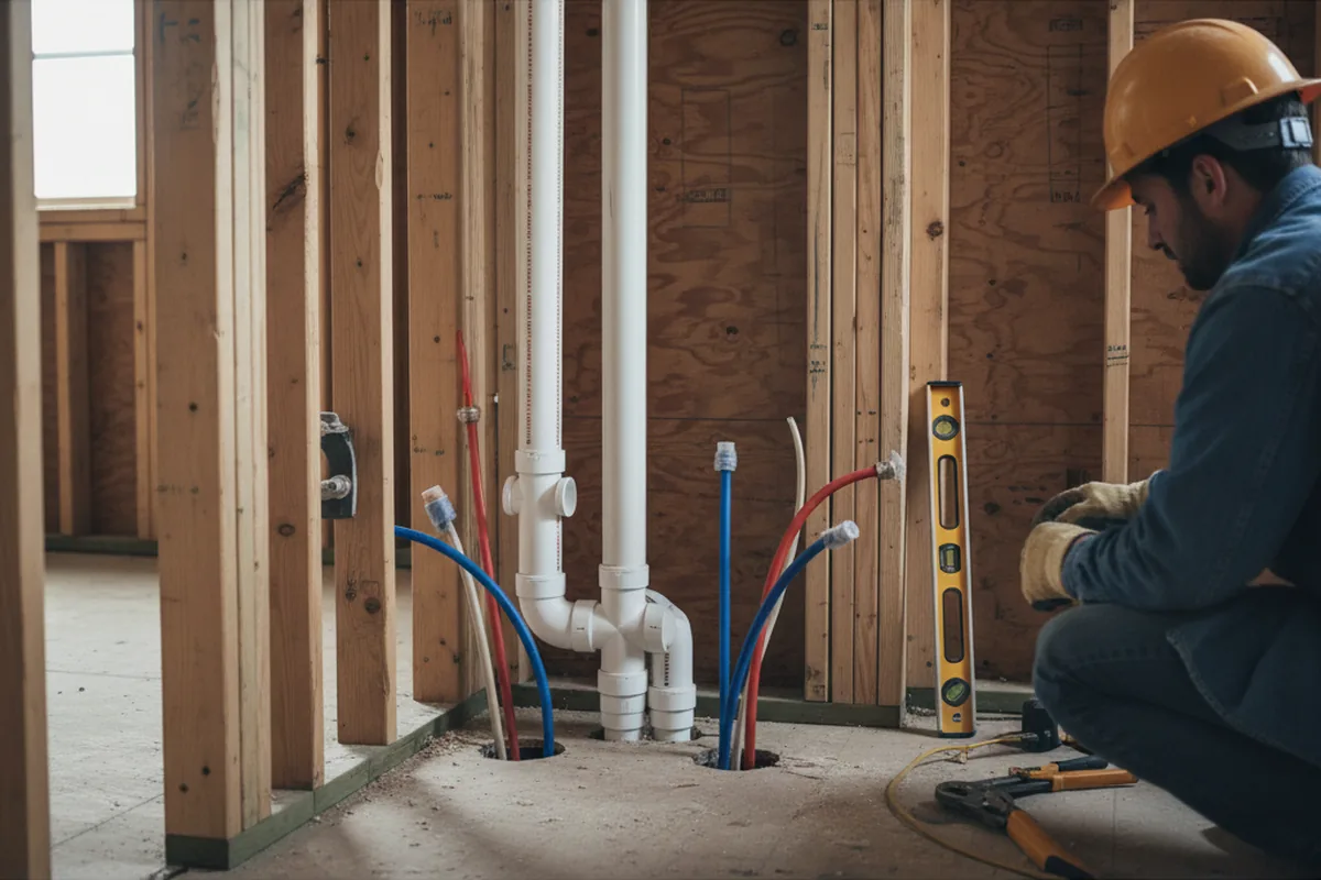 Drain and supply rough-in during Sump Pump Repair in Nesconset
